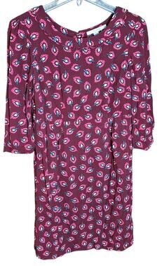 Boden Women 6 Burgundy Purple Paisley Floral Lined 3/4 Length Sleeve Dress